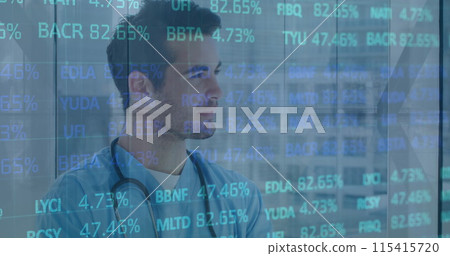 Image of data processing over male doctor with stethoscope 115415720