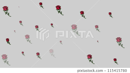 Image of red flowers moving in hypnotic motion on grey background 115415780