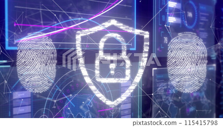 Image of digital icons and data processing on interface Image of digital icons and data processing on interface 115415798