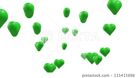 Image of green hearts moving on white background 115415898