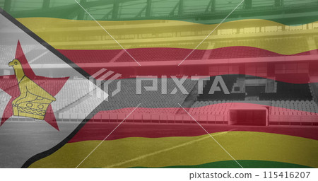 Image of zimbabwe waving flag over sport stadium 115416207