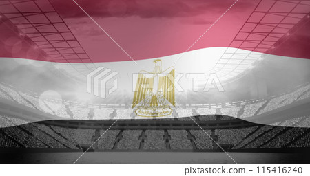 Image of flag of egypt over sports stadium 115416240