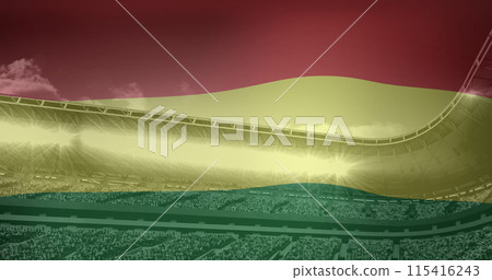 Image of pan african flag over sports stadium 115416243