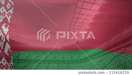Image of flag of belarus over sports stadium Image of flag of belarus over sports stadium 115416259