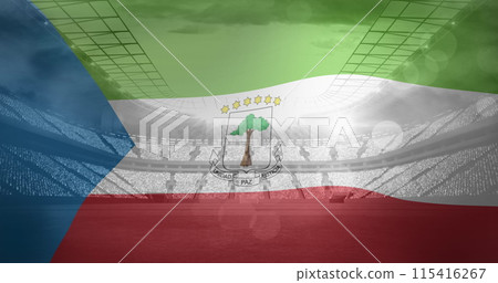 Image of flag of guinea over sports stadium 115416267