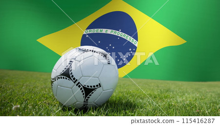 Image of waving flag of brazil over football ball Image of waving flag of brazil over football ball 115416287