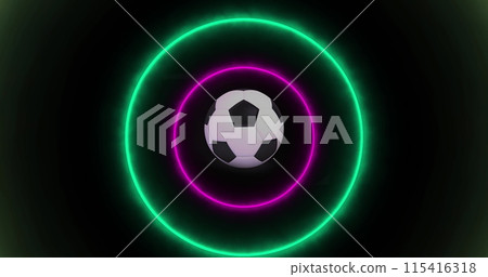 Image of glowing neon shapes over football balll 115416318