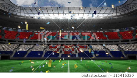 Image of falling golden confetti over football stadium 115416320
