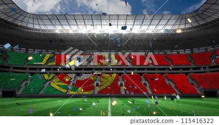 Image of falling golden confetti over football stadium 115416322