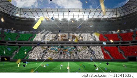 Image of flag of mexico over confetti on stadium 115416323