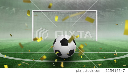Image of confetti and football over stadium Image of confetti and football over stadium 115416347