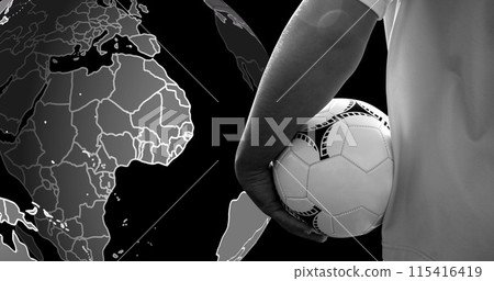 Image of spinning globe over football player with ball Image of spinning globe over football player with ball 115416419