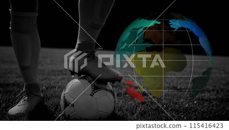Image of spinning globe over football player with ball 115416423