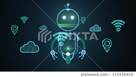Image of ai chatbot icon and digital cloud and wifi icons Image of ai chatbot icon and digital cloud and wifi icons 115416429