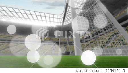 Image of failing spots and glowing lights over football stadium Image of failing spots and glowing lights over football stadium 115416445