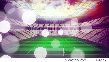 Image of falling glowing dots over football stadium Image of falling glowing dots over football stadium 115416447
