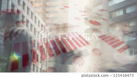 Image of digital interface with graphs and statistics over people walking on street Image of digital interface with graphs and statistics over people walking on street 115416473