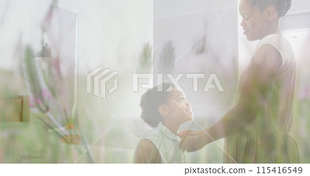 Image of african american mother and daughter over beach Image of african american mother and daughter over beach 115416549
