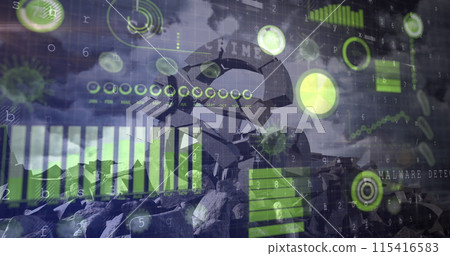 Image of digital interface graphs and statistics over euro symbol 115416583