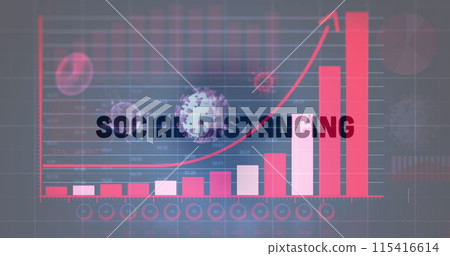 Image of coronavirus slogans, digital interface with graphs and statistics Image of coronavirus slogans, digital interface with graphs and statistics 115416614