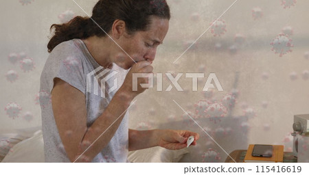 Digital image depicts woman with COVID-19 symptoms amid global pandemic. Digital image depicts woman with COVID-19 symptoms amid global pandemic. 115416619