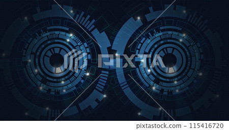 Futuristic blue digital interface dominates the image 115416720