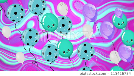 Image of balloons icons on colourful liquid background Image of balloons icons on colourful liquid background 115416784