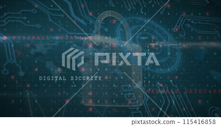 Image of digital interface with security padlock over dark background Image of digital interface with security padlock over dark background 115416858