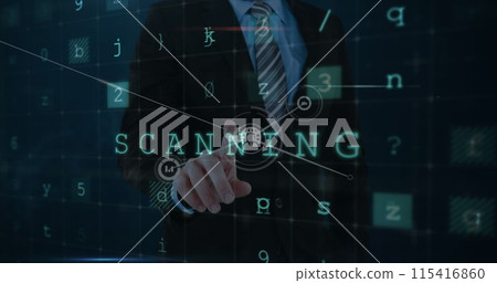 Image of digital interface and network of connections over businessman 115416860