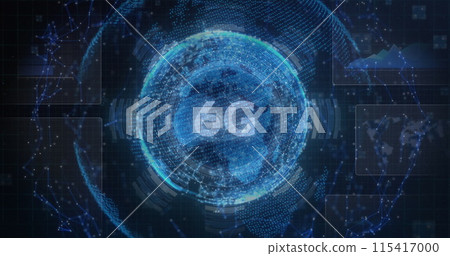 Image of 6g text and glowing interface over globe of network connections on black background 115417000
