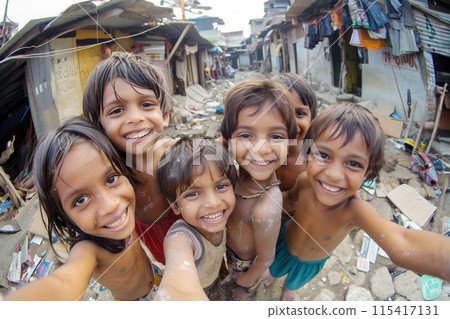 A child's smile seen through a fisheye lens AI image 115417131