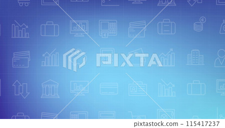 Image of financial data processing and icons over blue background 115417237