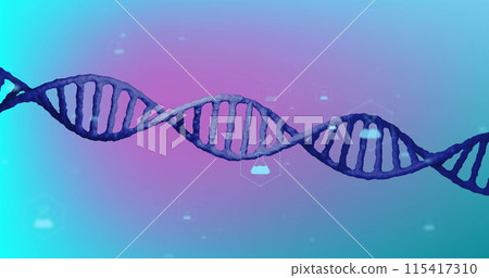 Image of icons, dna strand over data processing 115417310