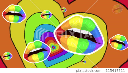 Image of rainbow lips over rainbow hearts background Image of rainbow lips over rainbow hearts background 115417311