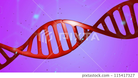 Image of icons, dna strand over data processing 115417327