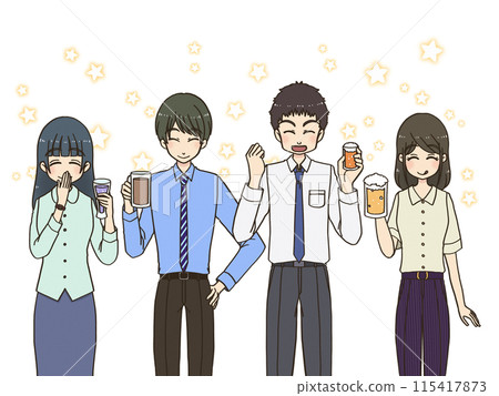 Smiling adults holding drinks after work Smiling adults holding drinks after work 115417873