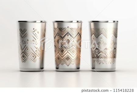 Mock up Realistic Metallic Tumbler Packaging with ethnic pattern on White Background. Food and Drink Concept Product Mock up Realistic Metallic Tumbler Packaging with ethnic pattern on White Background. Food and Drink Concept Product 115418228