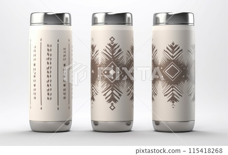 Mock up Realistic Metallic Tumbler Packaging with ethnic pattern on White Background. Food and Drink Concept Product Concept Mock up Realistic Metallic Tumbler Packaging with ethnic pattern on White Background. Food and Drink Concept Product Concept 115418268