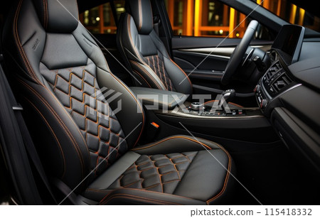car interior with cushion seats, Rear leather 115418332