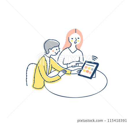 Female customer ordering food on order panel/table order 115418391