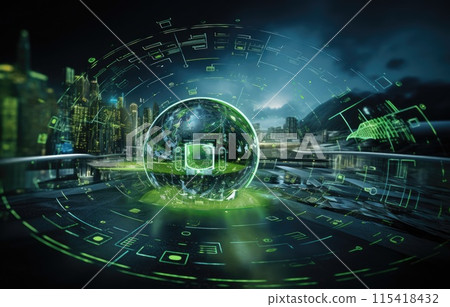 The green globe with circular economy icons, economy for future growth of business and environment sustainable.Net zero and carbon The green globe with circular economy icons, economy for future growth of business and environment sustainable.Net zero and carbon 115418432
