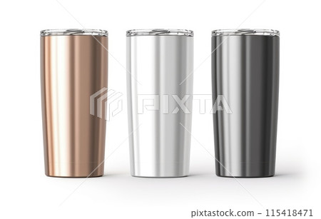Mock up Realistic Metallic Tumbler Packaging with ethnic pattern on White Background. Food and Drink Concept Product Mock up Realistic Metallic Tumbler Packaging with ethnic pattern on White Background. Food and Drink Concept Product 115418471