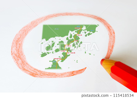 Circle the Shimanami Kaido with a red pencil. Composite 115418534