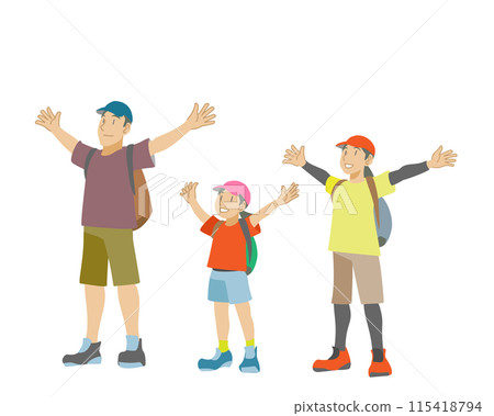 Illustration of an outdoor family taking a deep breath Illustration of an outdoor family taking a deep breath 115418794