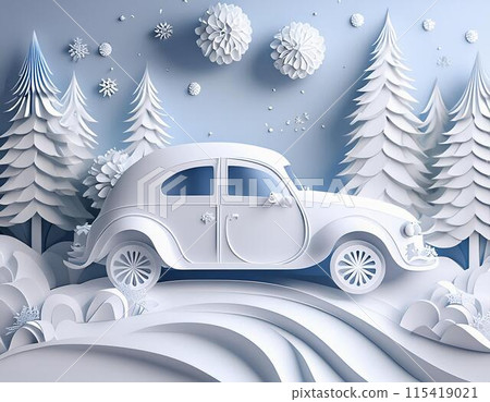 Paper craft winter driving scene 115419021