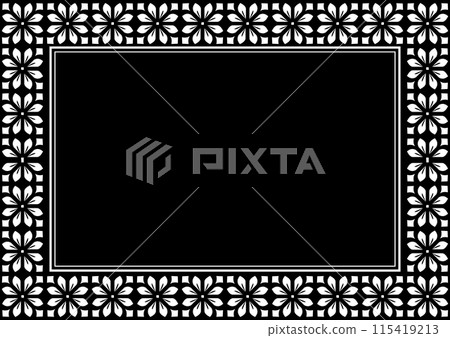 Decorative frame Elegant vector element for design in Eastern style, place for text. Floral black and white border. Lace illustration for invitations and greeting cards. 115419213