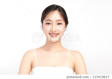 Beautiful young asian woman with clean fresh skin on white background, Face care, Facial treatment, Cosmetology, beauty and spa, Asian women portrait. 115419627