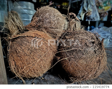 Coconuts sold in shops are used for cooking such as coconut milk 115419774