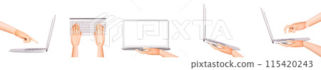 laptop with wooden hand isolated 115420243