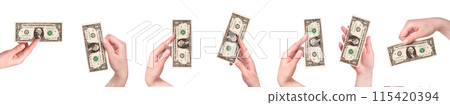 Hand giving money to other hand isolated on white background Hand giving money to other hand isolated on white background 115420394